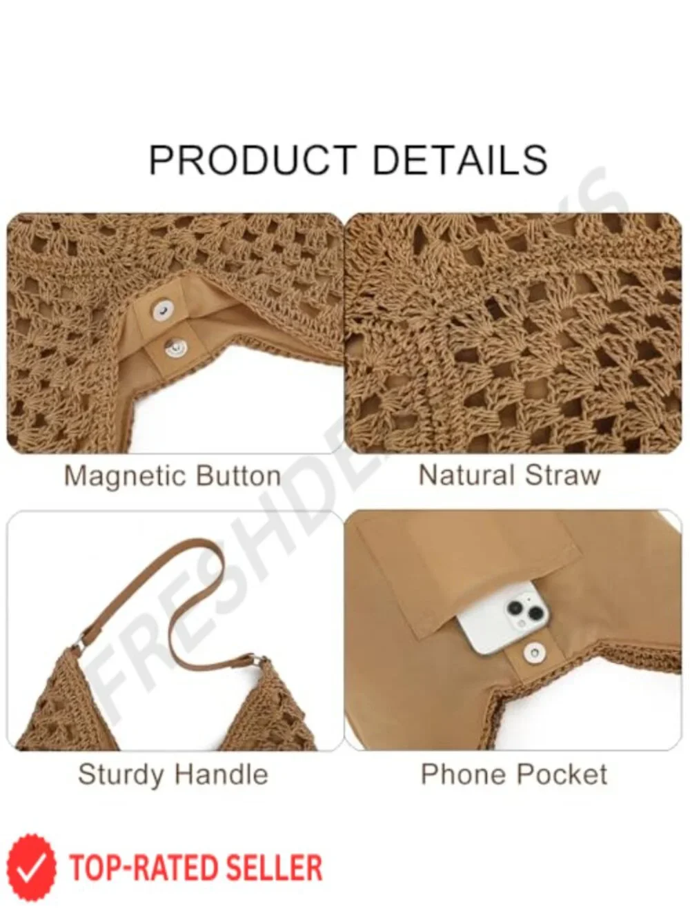 Straw Beach Shoulder Bag for Women Lightweight Woven Hobo Tote Summer Vacation